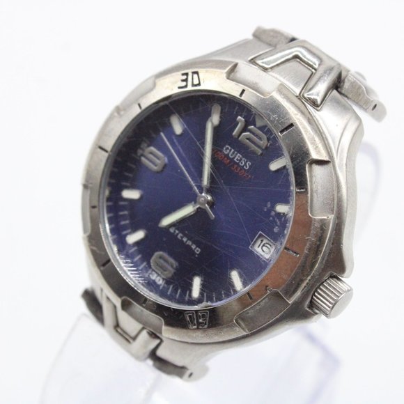 Guess Waterpro Watch Mens Silver Tone Stainless Steel Classic Quartz Blue Dial - Picture 4 of 7